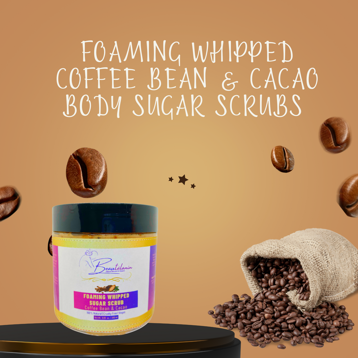 Foaming Whipped Coffee Bean & Cacao Body Sugar Scrub